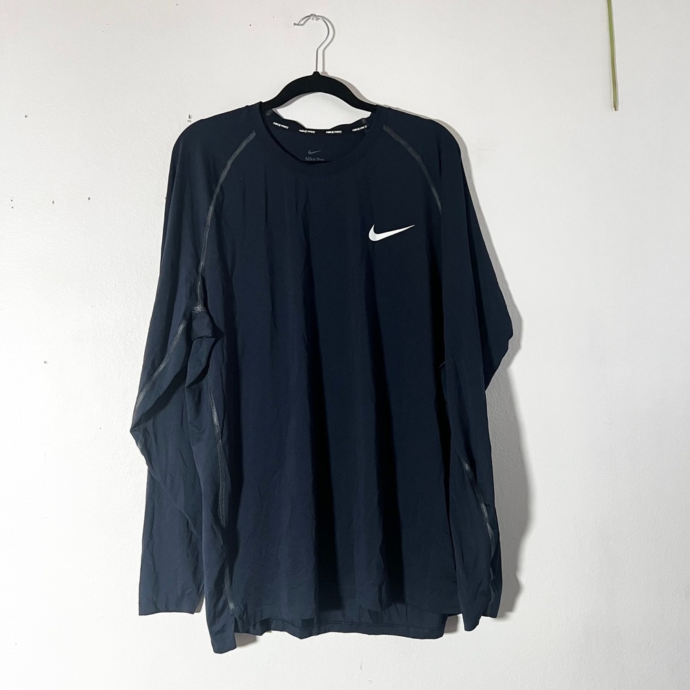 Nike Pro Dri-FIT Long Sleeve Top Mens XXL Navy Blue Slim Fit Training Shirt